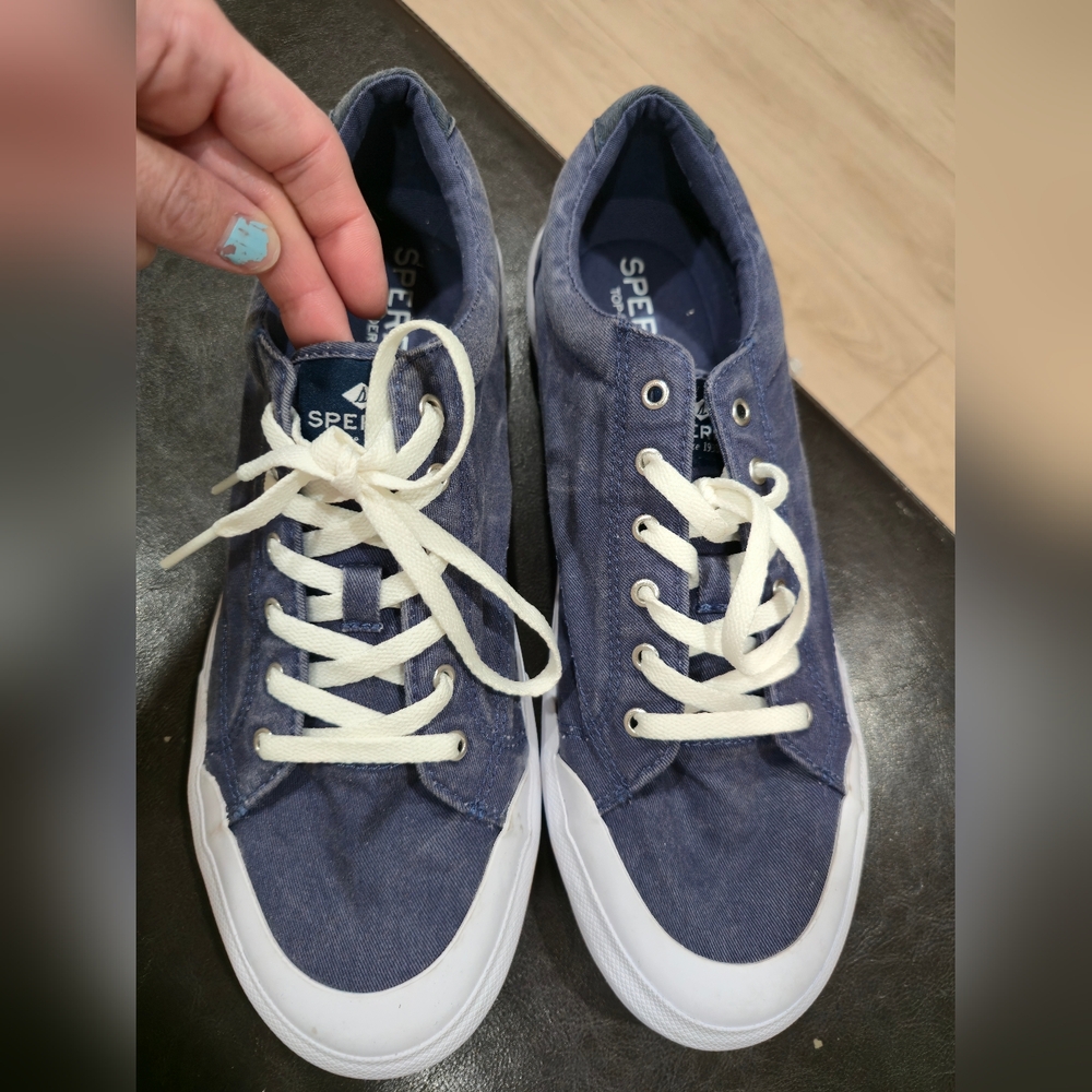 Sperry Navy Canvas Sneakers with White Accents
